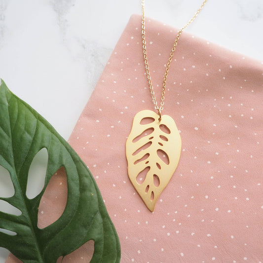 Gold Monstera Obliqua Houseplant Necklace