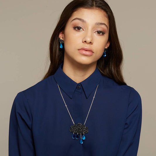 Glitter Raincloud Necklace in Black & Blue