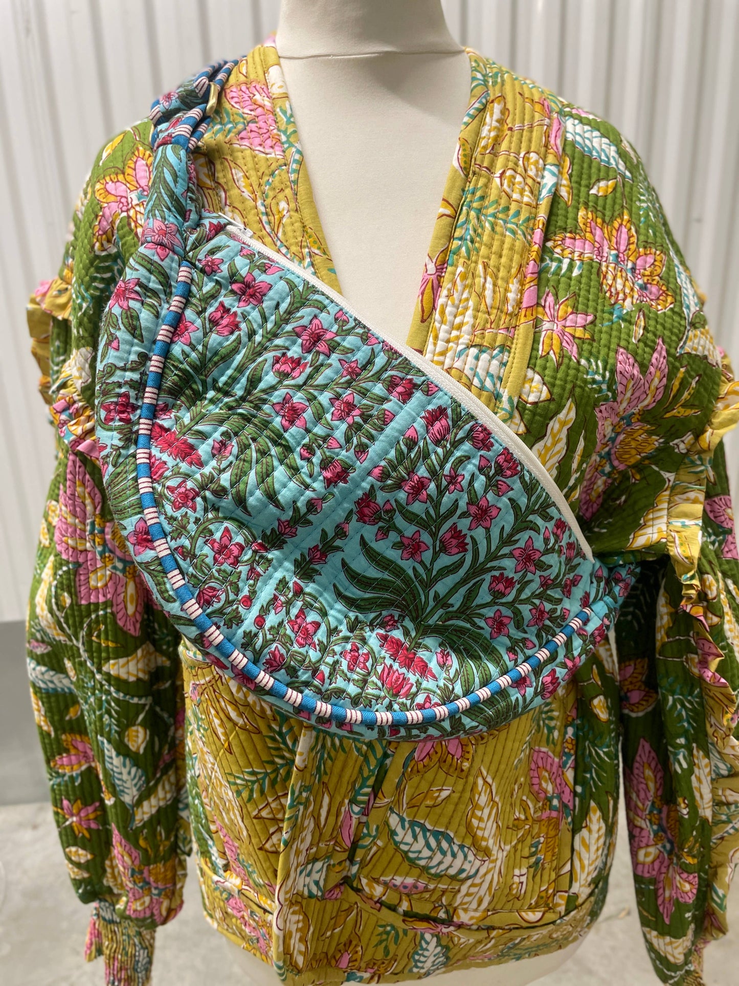 Teal Cotton Kantha Quilted Cross Body Bag