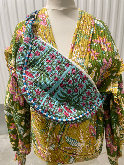 Teal Cotton Kantha Quilted Cross Body Bag