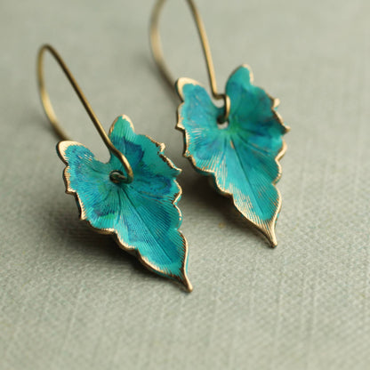 Verdigris Leaf Turquoise Green Earrings