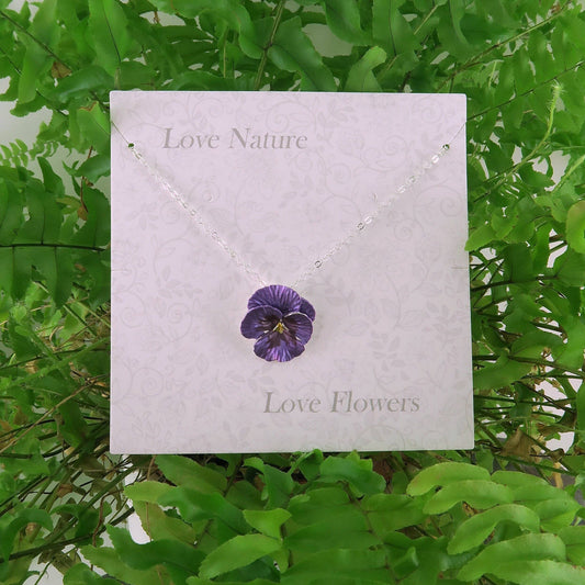 Pansy Purple Flower Pendant Necklace