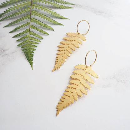 Gold Fern Hoop Earrings