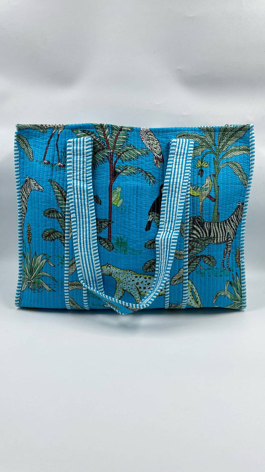 Kantha Quilted Boho Animal Reversible Tote Bag