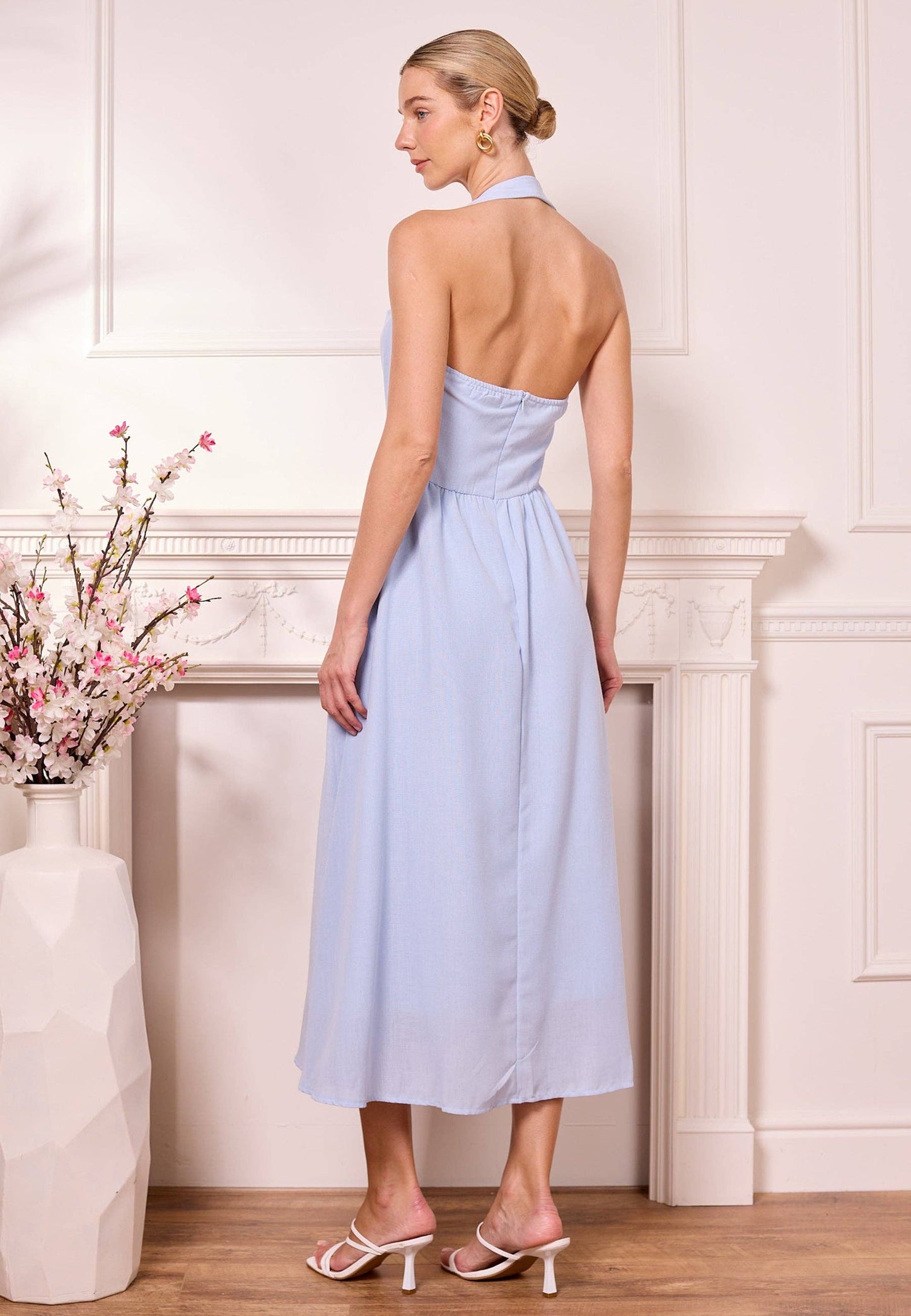 Blue Drop-Waist Halter