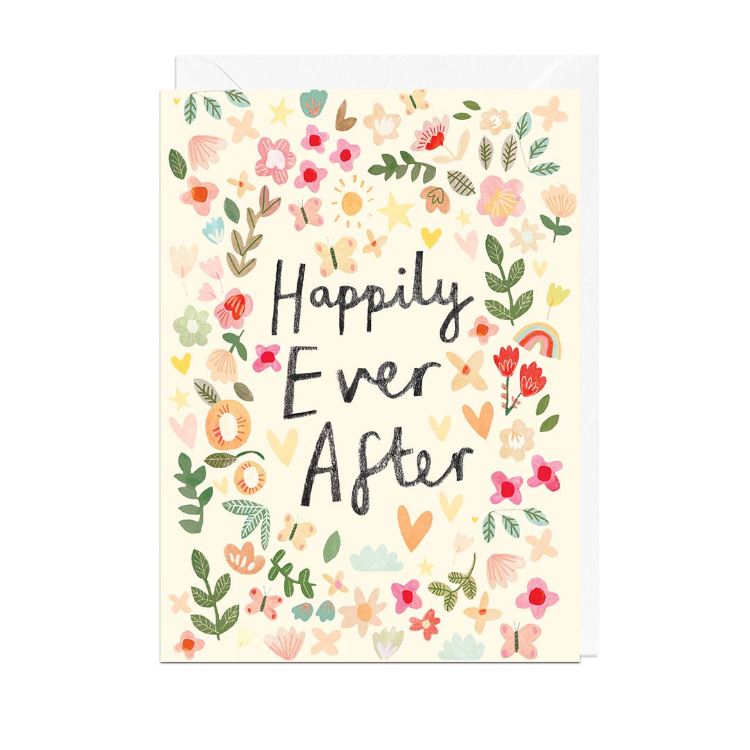 Happily Ever After Flowers Wedding Greeting Card
