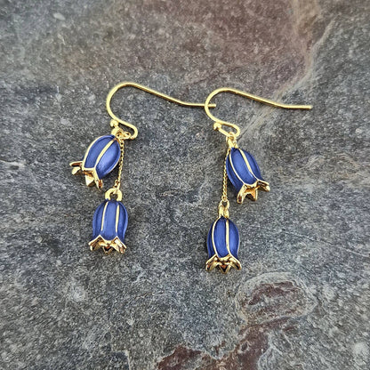 Bluebell Double Flower Gold Drop Hook Earrings