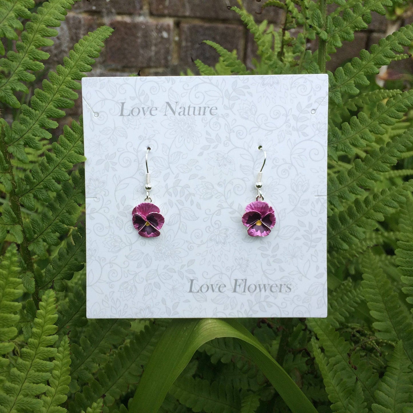 Pansy Pink Flower Drop Hook Earrings