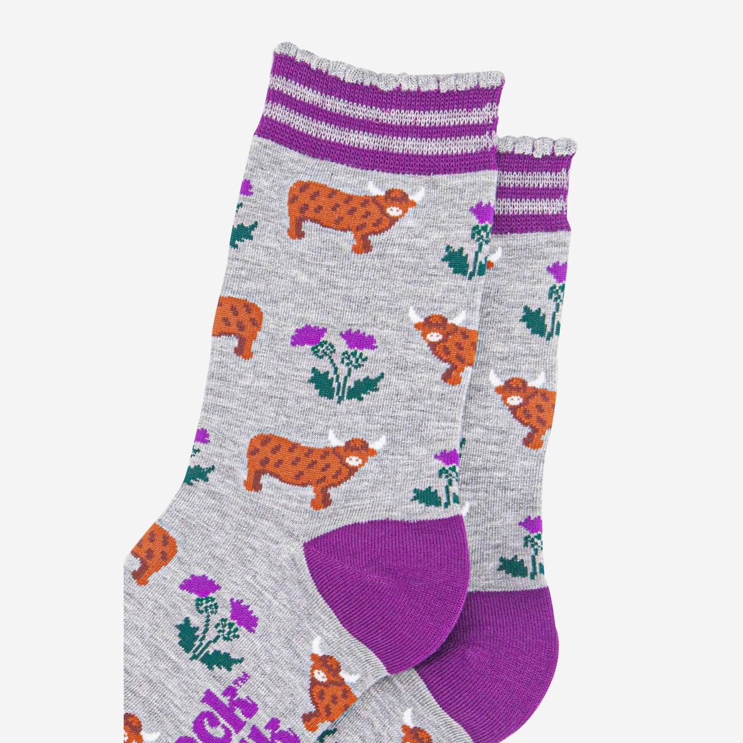 Highland Cow And Thistles Unisex Socks In Grey