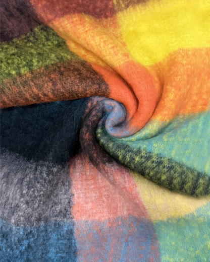 Black Orange Mustard Checked Wool Blanket Scarf