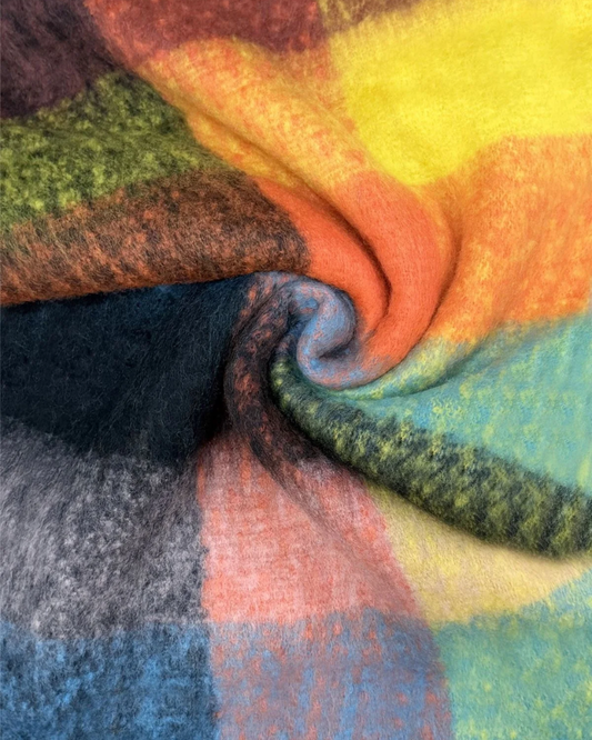 Black Orange Mustard Checked Wool Blanket Scarf
