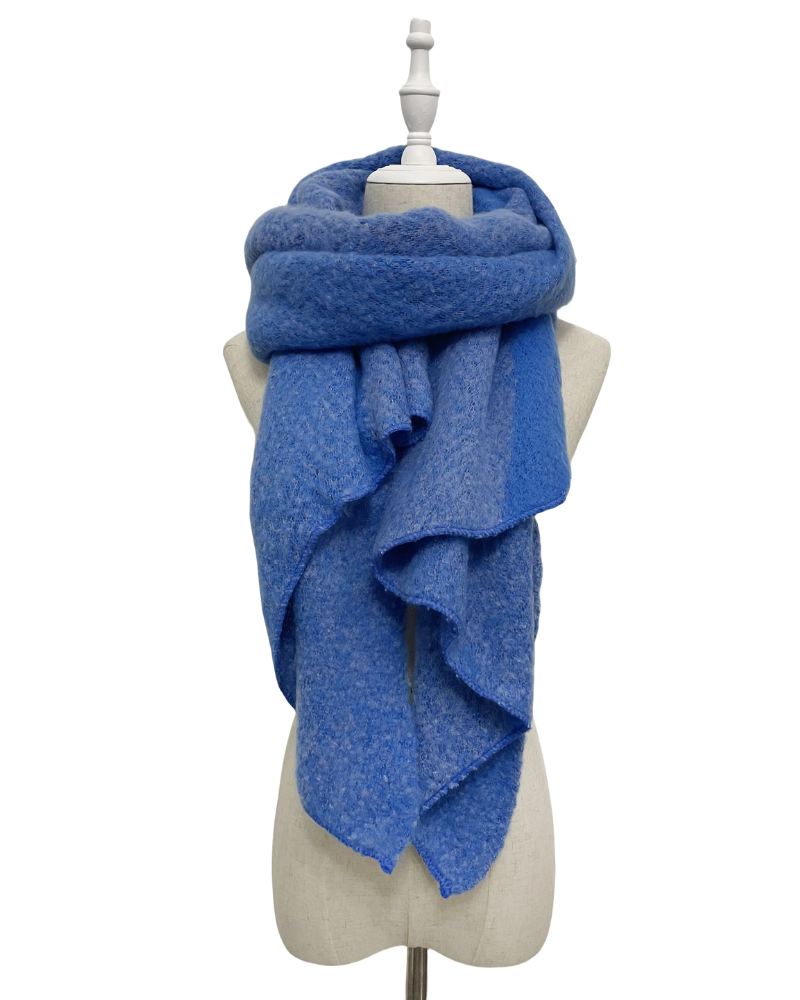 Blue Chevron Diagonal Edge Wool Scarf