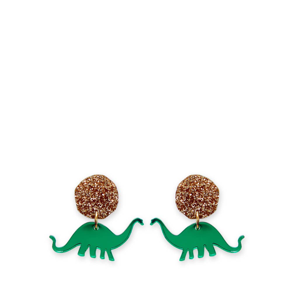 Apatosaurus Earrings in Green & Gold