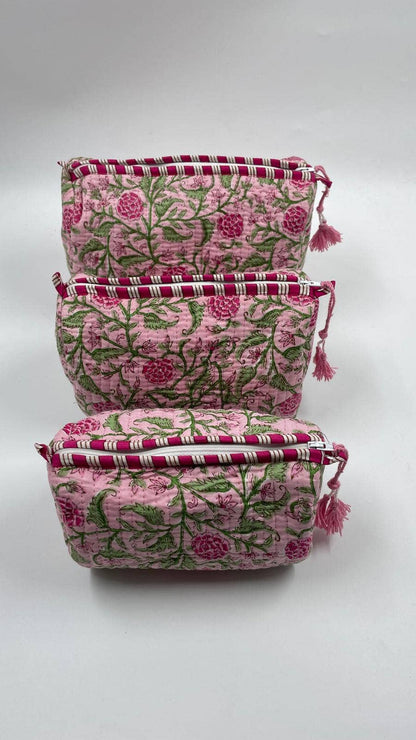 Pink Quilted Flower Wash Bag in Assorted Sizes