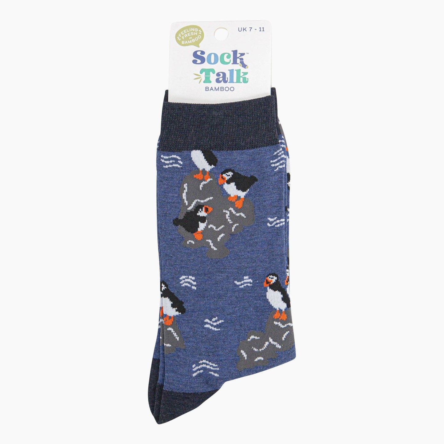Men's Bamboo Socks - Denim Blue, Puffins On Rocks: UK 7-11 | EU 40.5-46 | US 8-12