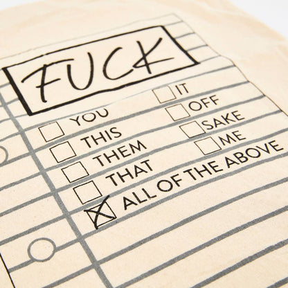 Fuck Tick List Cotton Tote Bag