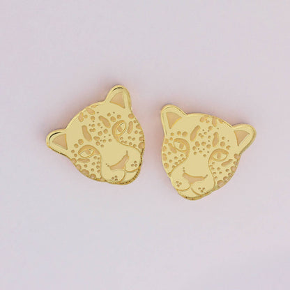 Leopard Face Stud Earrings in Gold
