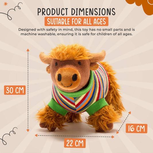 Knitted Highland Cow Plush Toy in Stripe Jumper