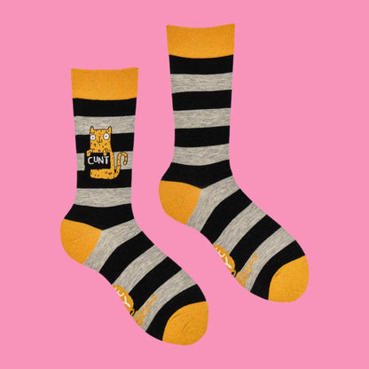 Sweary Cat Very Naughty C*nt Sparkly Socks Large