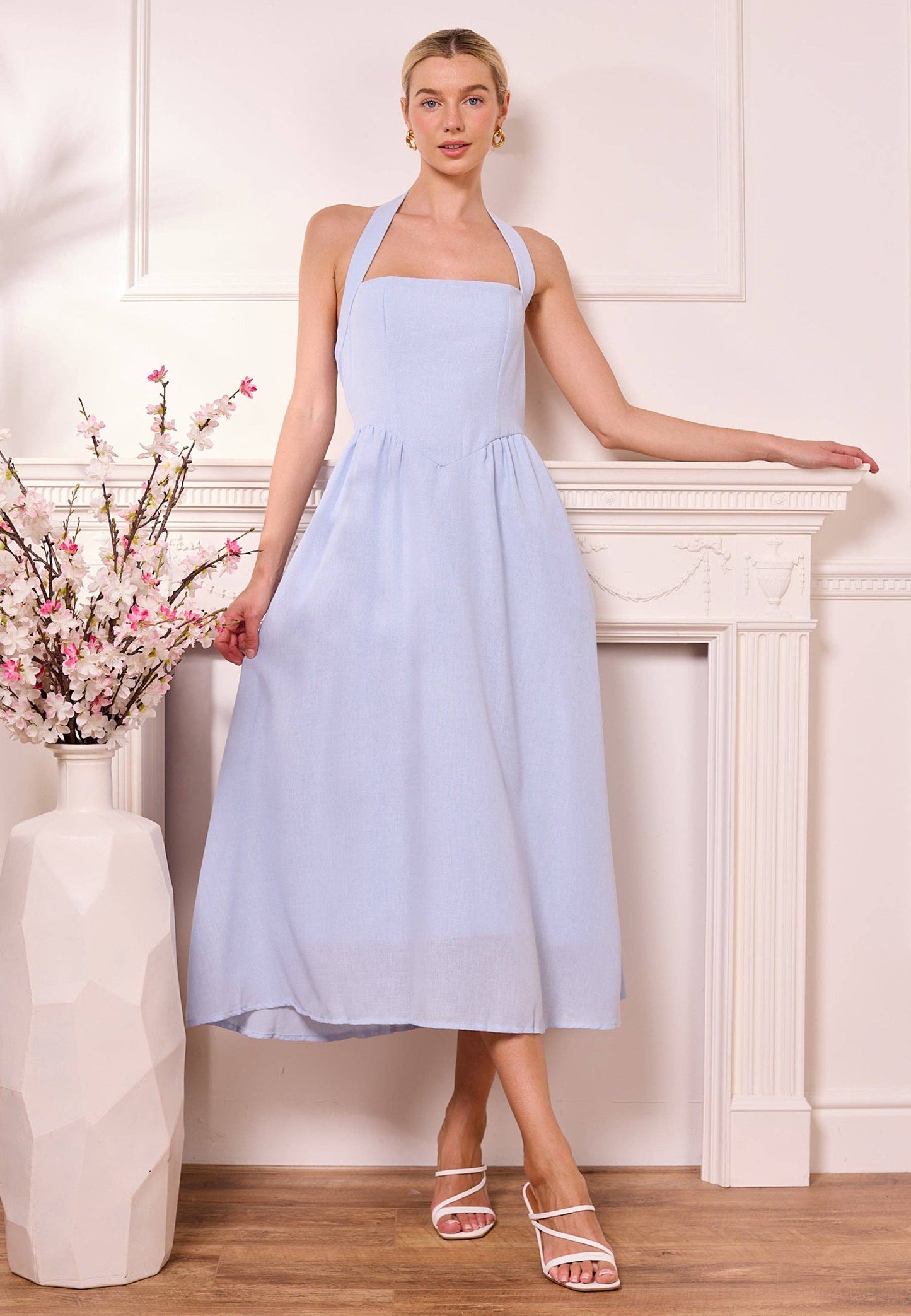 Blue Drop-Waist Halter