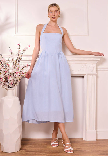 Blue Drop-Waist Halter