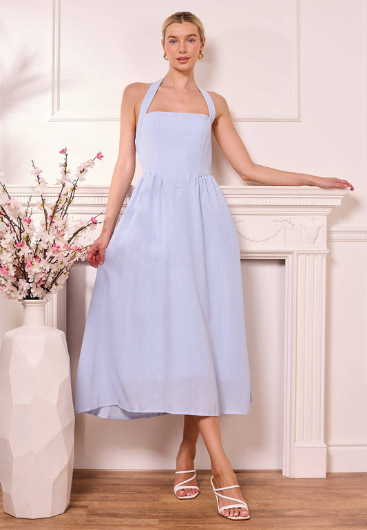 Blue Drop-Waist Halter