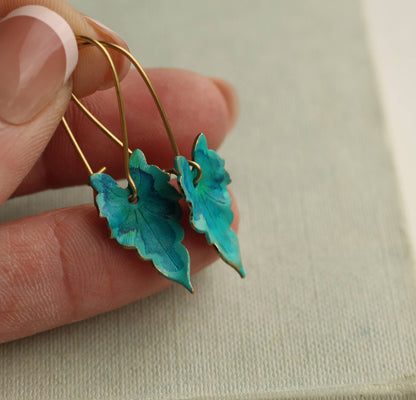 Verdigris Leaf Turquoise Green Earrings