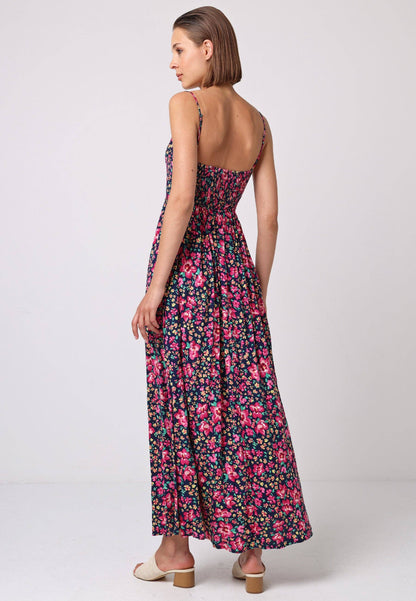 Floral Cami Shirred Back Button Detail Maxi Floral Dress