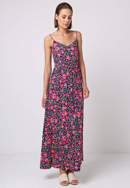 Floral Cami Shirred Back Button Detail Maxi Floral Dress