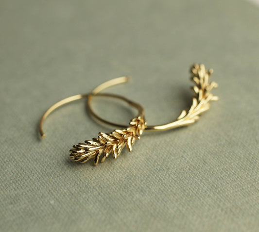 Tiny Gold Leaf Hoop Earrings