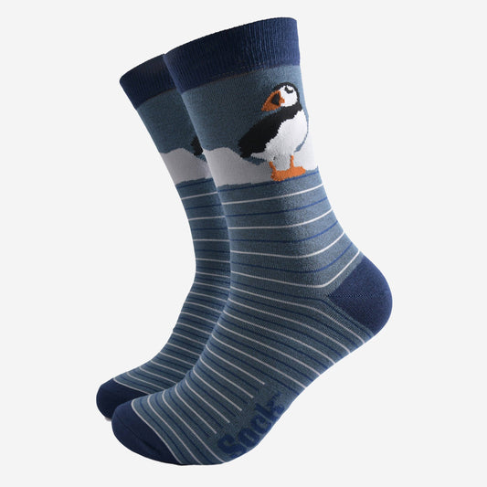 Men's Bamboo Socks - Teal, Puffin Stripe: UK 7-11 | EU 40.5-46 | US 8-12