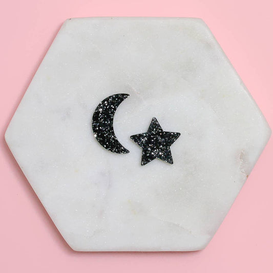 Moon and Star Studs in Black