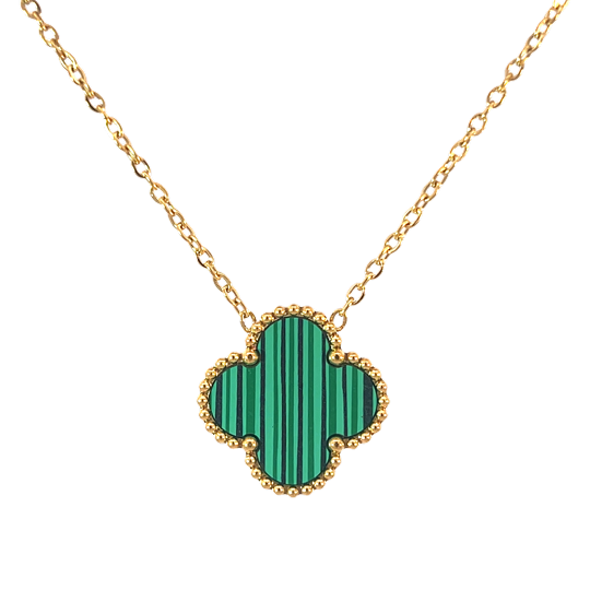 Green Four Leaf Clover Pendant Necklace 18K Gold Plated