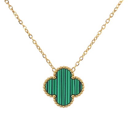 Green Four Leaf Clover Pendant Necklace 18K Gold Plated