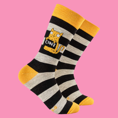 Sweary Cat Very Naughty C*nt Sparkly Socks Small
