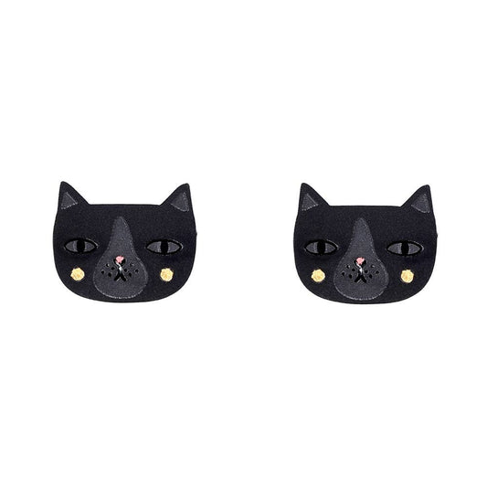 Tuxedo Cat Stud Earrings in Black