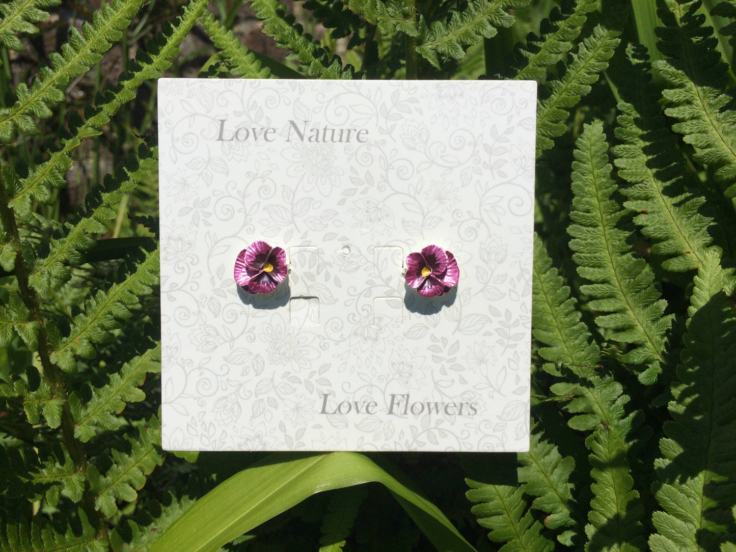 Pansy Pink Flower Stud Earrings
