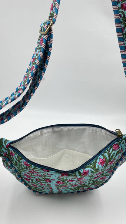 Teal Cotton Kantha Quilted Cross Body Bag