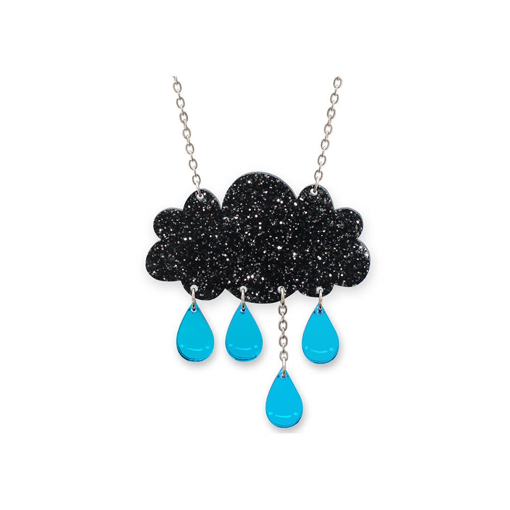Glitter Raincloud Necklace in Black & Blue