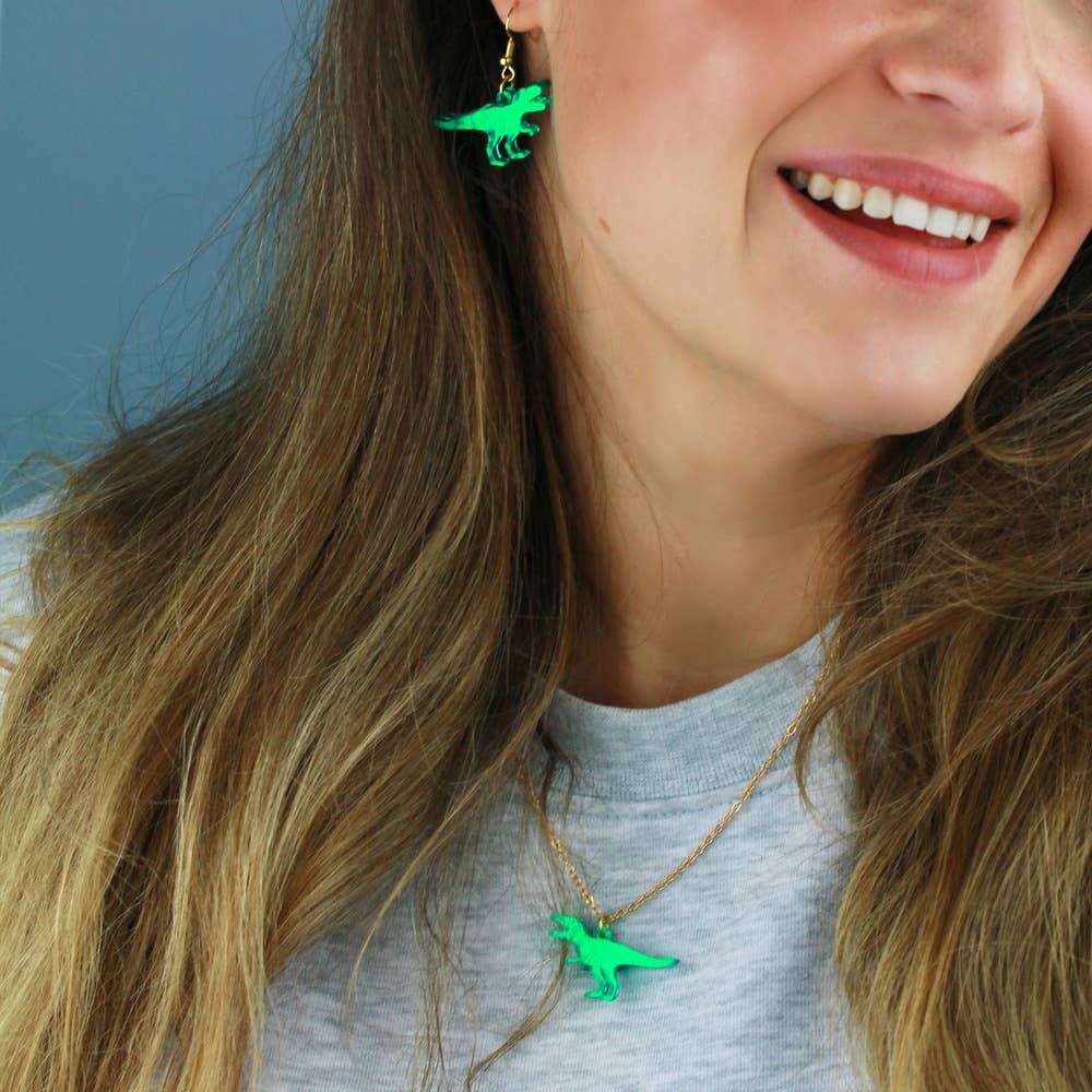 T-Rex Charm Necklace in Green