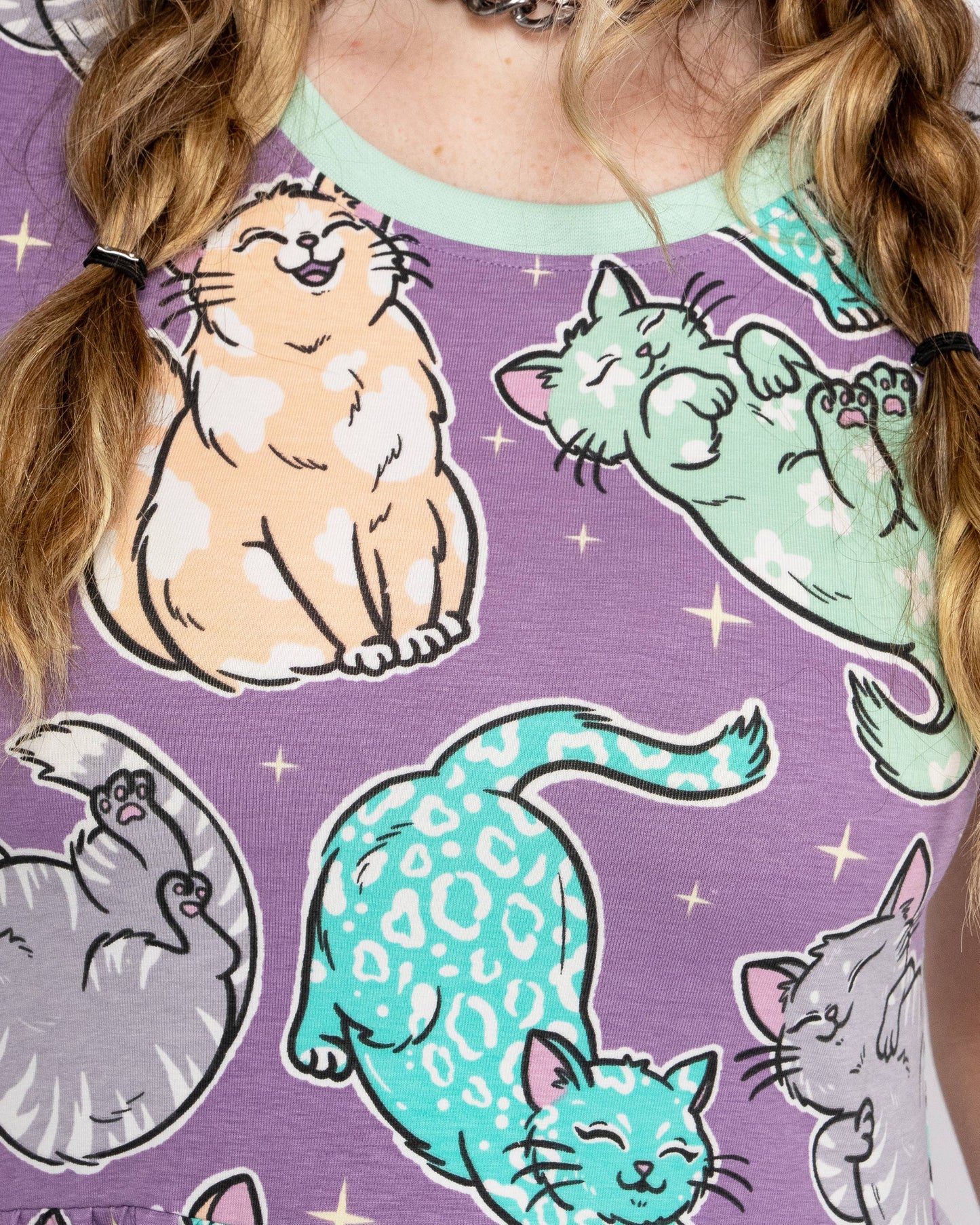Purrfect Cats Short T-Shirt Dress with Pockets