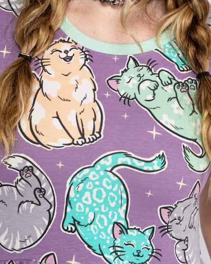 Purrfect Cats Short T-Shirt Dress with Pockets