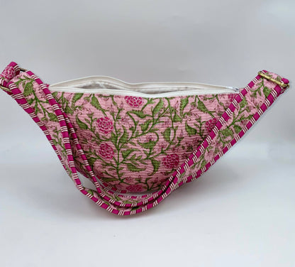Pink Cotton Kantha Quilted Cross Body Bag