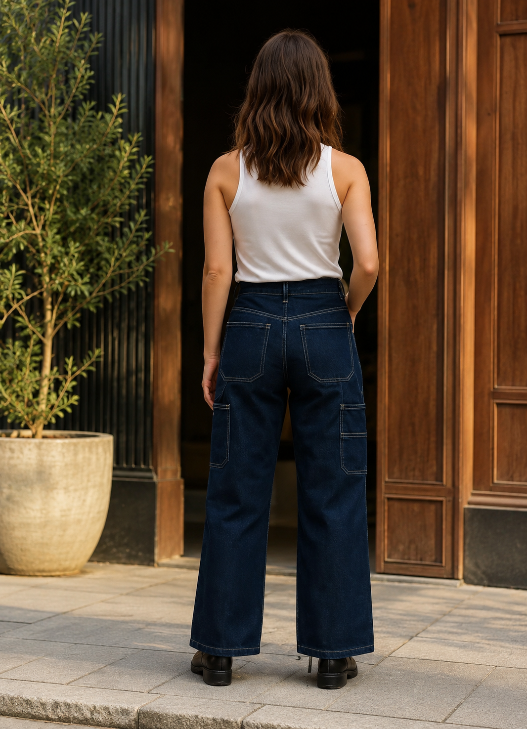 Voggo Dark Wash Carpenter Wide Leg Jeans