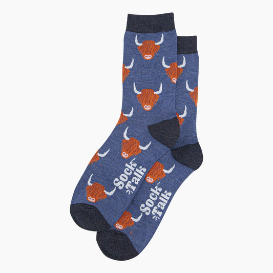Highland Cow Denim Blue Unisex Socks