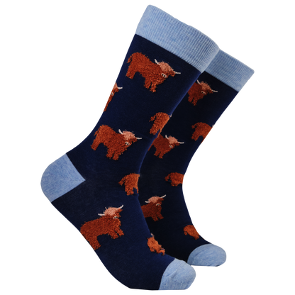 Fluffy Coo Highland Cow Unisex Socks in Navy