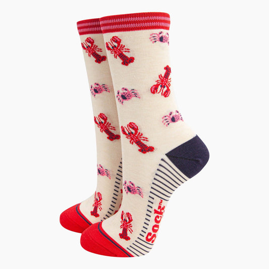 Women's Bamboo Socks - Cream, Lobster and Crab: UK 3-7 | EU 36-40 | US 5-9