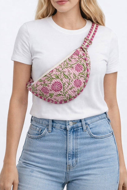 Pink Cotton Kantha Quilted Cross Body Bag
