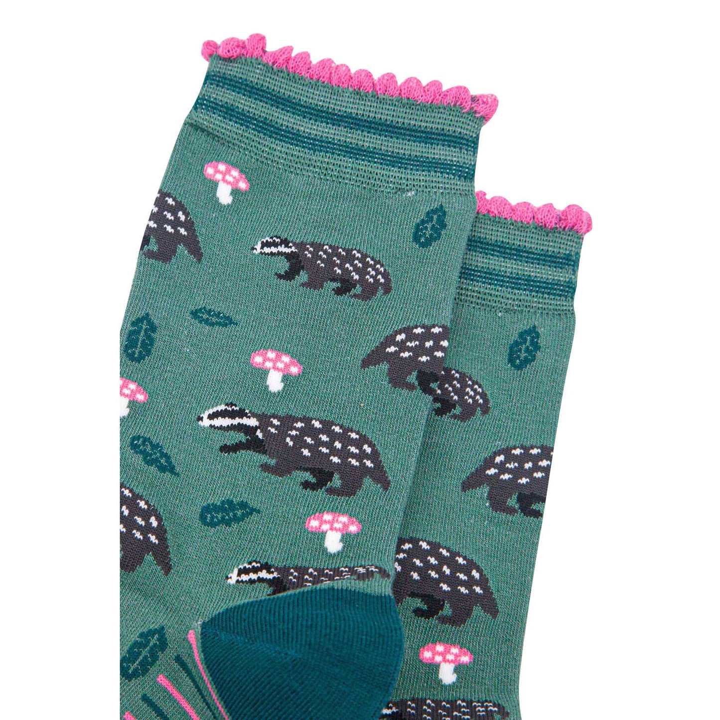 Badgers And Toadstools Green Unisex Socks