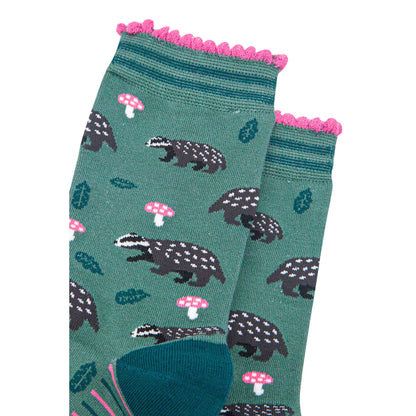 Badgers And Toadstools Green Unisex Socks